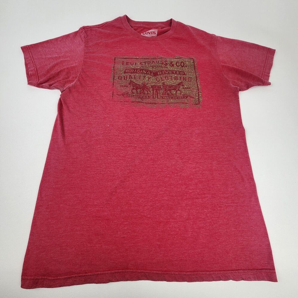 Levi's Red Graphic T Shirt Men's Medium Two Horse Logo Heather Short Sleeve